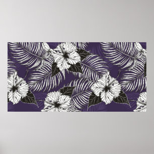 Póster Palmita de Areca y dibujo de Hibiscus a mano. Pl