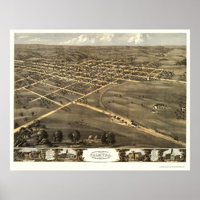 Póster Palmyra, Mapa Panorámico MO - 1869 (Frente)