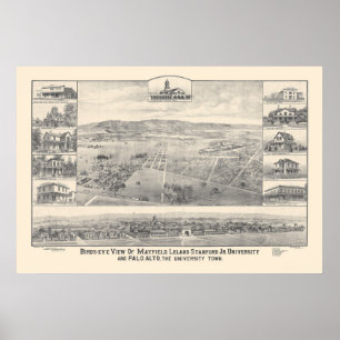 Póster Palo Alto, CA. Mapa panorámico 1888 (1658A)