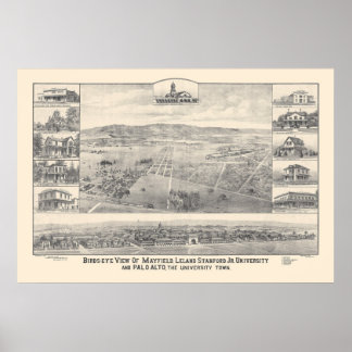Póster Palo Alto, CA. Mapa panorámico 1888 (1658A)