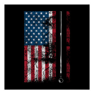 Póster Palo de billar con bandera americana divertido jue