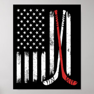 Póster Palo de Hockey Antiguo Bandera de EE. UU. Jugador
