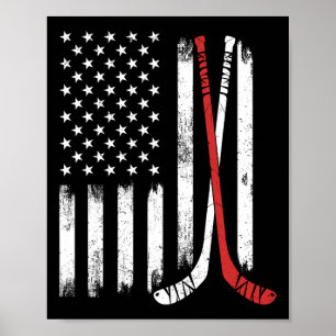 Póster Palo De Hockey Antiguo Bandera De Usa Jugador De H