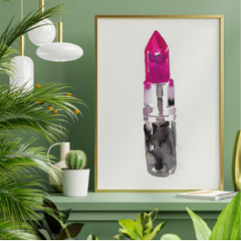 Póster Palo de labios de color de agua rosado Minimalista