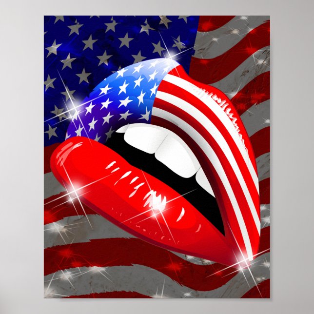 Póster Palo de labios de la bandera de los Estados Unidos (Frente)
