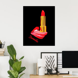Póster Palo de labios rojo en la lengua con personalizaci