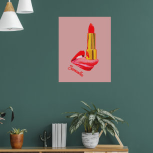 Póster Palo de labios rojo en la lengua con personalizaci