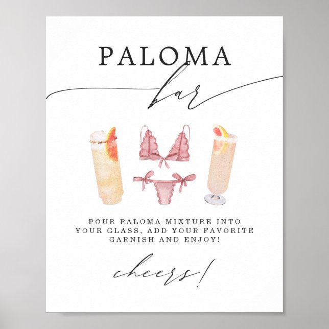 Póster Paloma Bar | Panties & Palomas Bridal Shower (Frente)