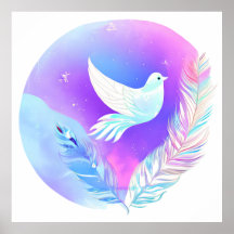 Paloma blanca con plumas rosas y azules