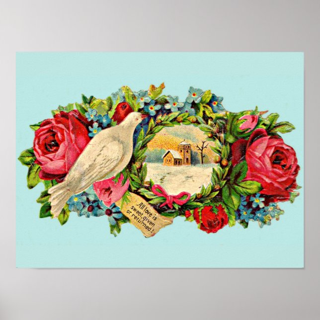 Póster Paloma blanca victoriana y mensaje de amor (Frente)