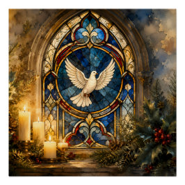Póster Paloma de Vidrio Emplomado Navidad Ventana