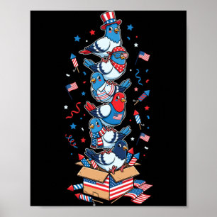 Póster Paloma divertida bandera americana de EE. UU. Día 