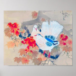 Póster Paloma en hojas de otoño, Watanabe Seitei
