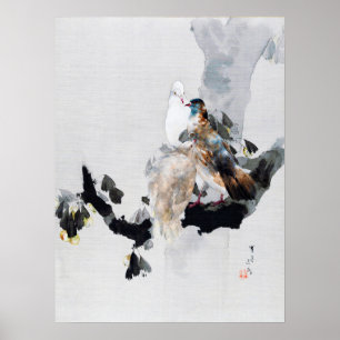 Póster Paloma en un árbol, Watanabe Seitei