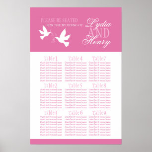 Póster Palomas blancas boda rosa de la mesa de asiento pl