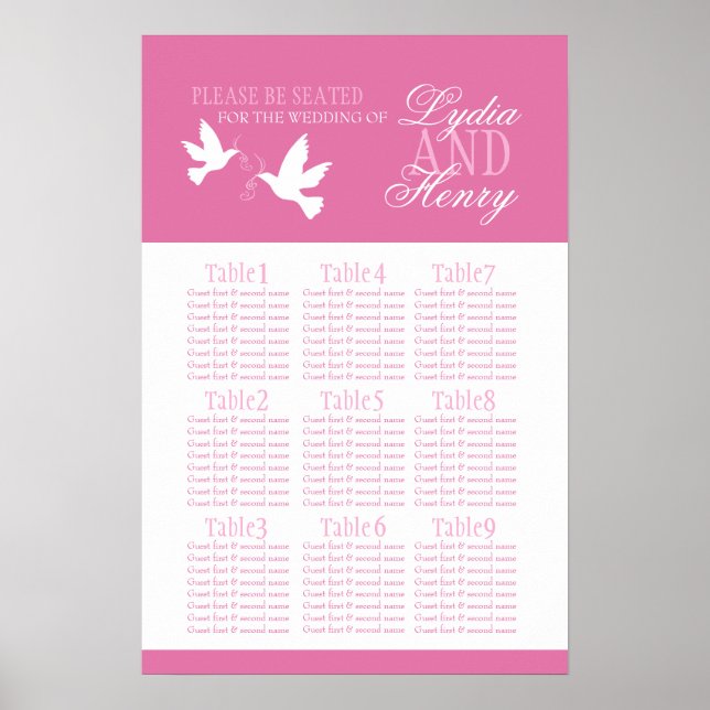 Póster Palomas blancas boda rosa de la mesa de asiento pl (Frente)