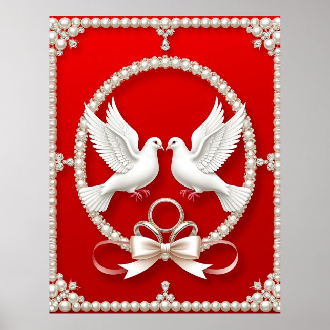 Póster Palomas blancas con anillos de boda (Frente)