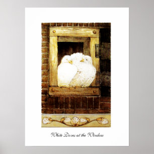 Póster PALOMAS BLANCAS EN LA VENTANA, marrón amarillo