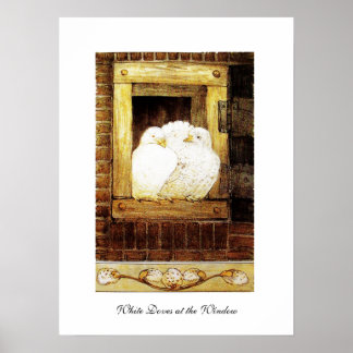 Póster PALOMAS BLANCAS EN LA VENTANA, marrón amarillo