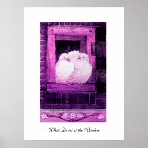 Póster PALOMAS BLANCAS EN LA VENTANA, rosa violeta púrpur