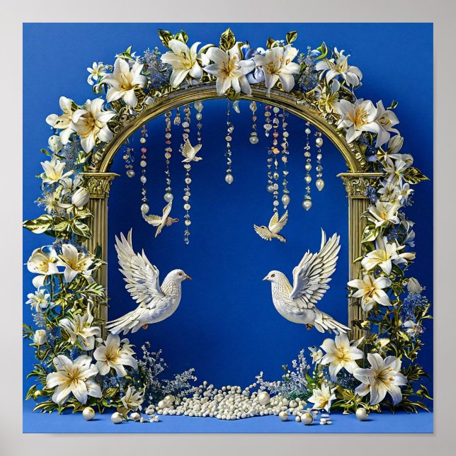 Póster Palomas de Boda Cielo Romántico Pájaros 💍🕊️☁️✨ (Frente)