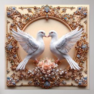 Póster Palomas de boda Pájaros Blancos Paz