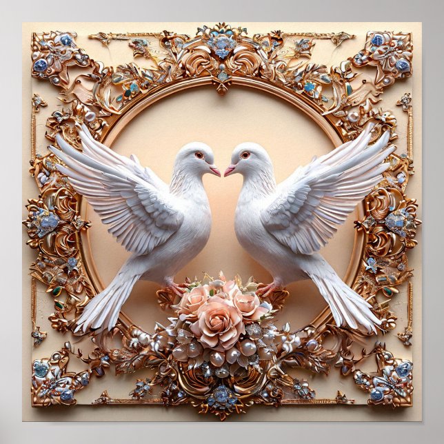 Póster Palomas de boda Pájaros Blancos Paz (Frente)