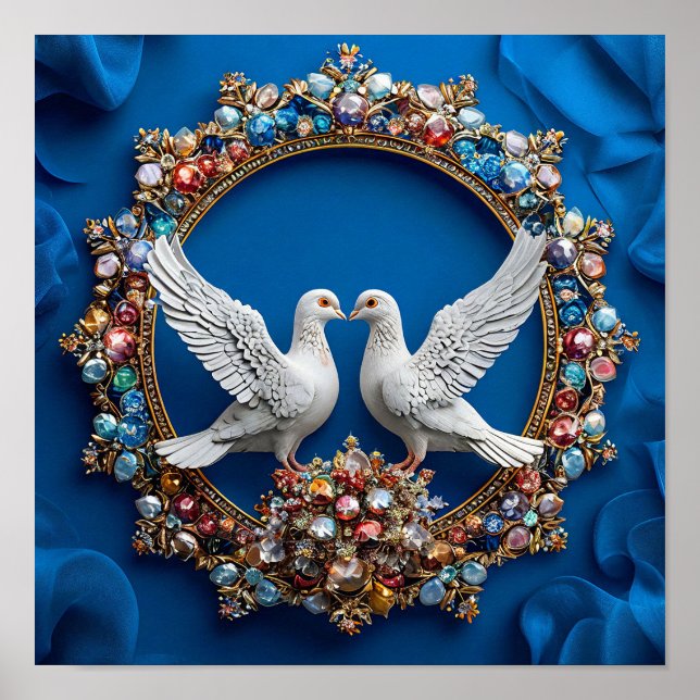 Póster Palomas de Boda Románticas Cielo Pacífico 🕊️💖☁️✨ (Frente)