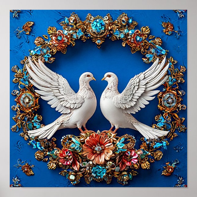 Póster Palomas de boda Símbolo de Amor Floral Romance 💍� (Frente)