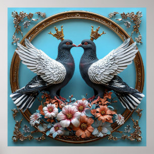 Póster Palomas Majestuosas con Coronas