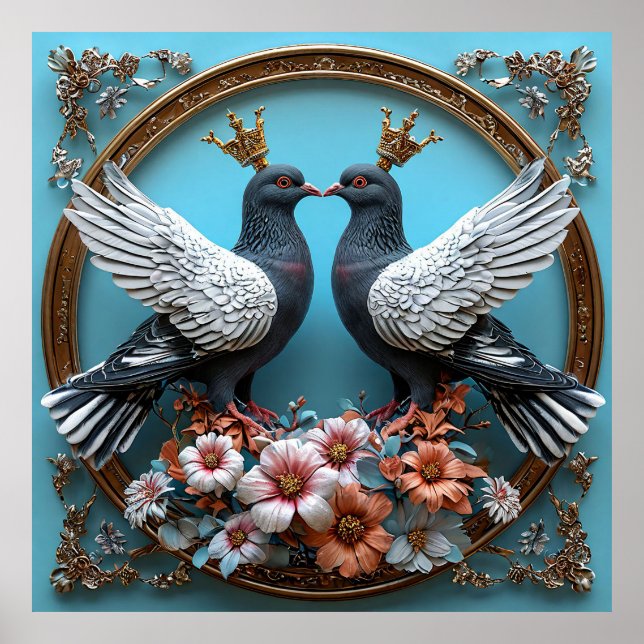 Póster Palomas Majestuosas con Coronas (Frente)