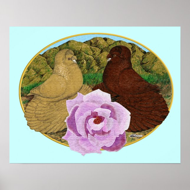 Póster Palomas trompeteras y rosa (Frente)