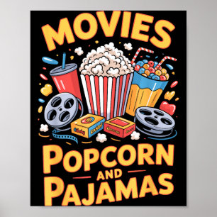 Póster Palomitas de cine y pijamas comida de película noc