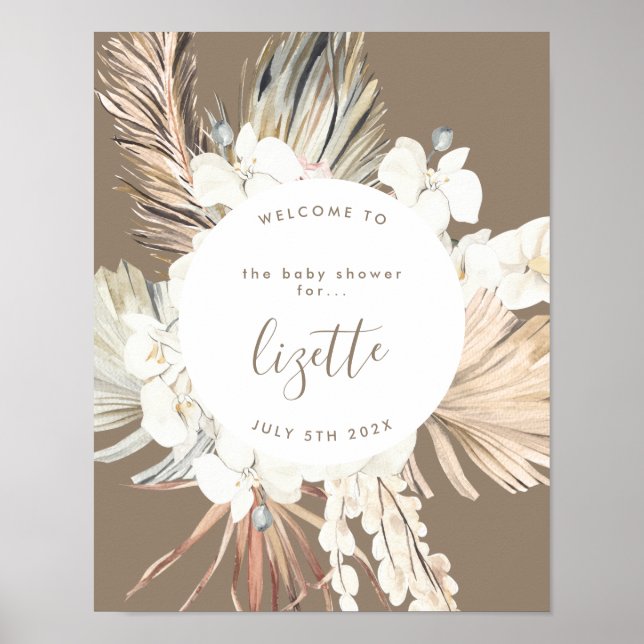 Póster Pampas Boho Bronze Beach Hola Baby Shower Bienveni (Frente)