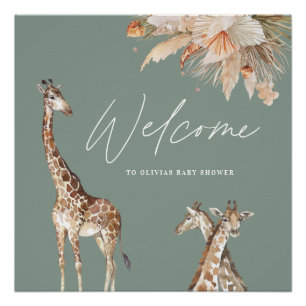 Póster Pampas botánicas hierba girafa safari sage verde t