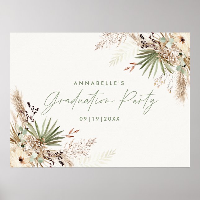 Póster Pampas de graduación presupuestaria moderno botáni (Frente)