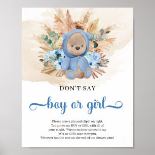 Póster Pampas de oso de peluche tropical No digas NIÑO o