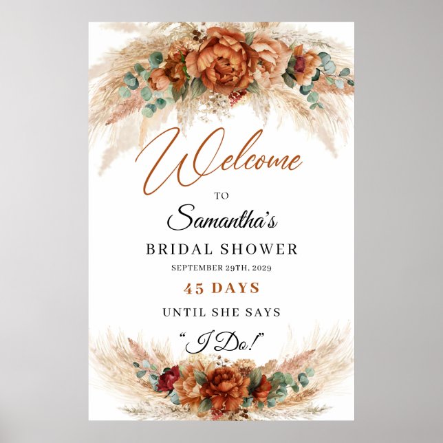 Póster Pampas florales de Boho terracotta burgundy Cuenta (Frente)