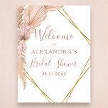 Póster Pampas Grass Boho Tropical Bridal Shower<br><div class="desc">Pampas Grass y Palm Leaves Boho Floral Eucalyptus Bohemian Watercolor Frame Bridal Shower Spring o Summer Boda Signo de bienvenida - con falsa forma geométrica de Relieve metalizado dorado incluye hermosa y elegante tipografía de escritura con flores botánicas modernas para la celebración especial del Día de la Boda.</div>