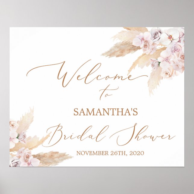 Póster Pampas Grass Bridal Shower Mensaje de bienvenida (Frente)