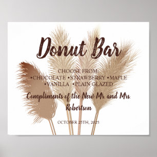 Póster Pampas Grass Donut Bar Bridal Shower Rótulo Boda