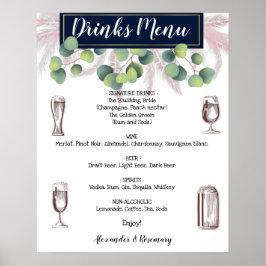 Póster Pampas Grass & Eucalyptus Drinks Menu Wedding Sign