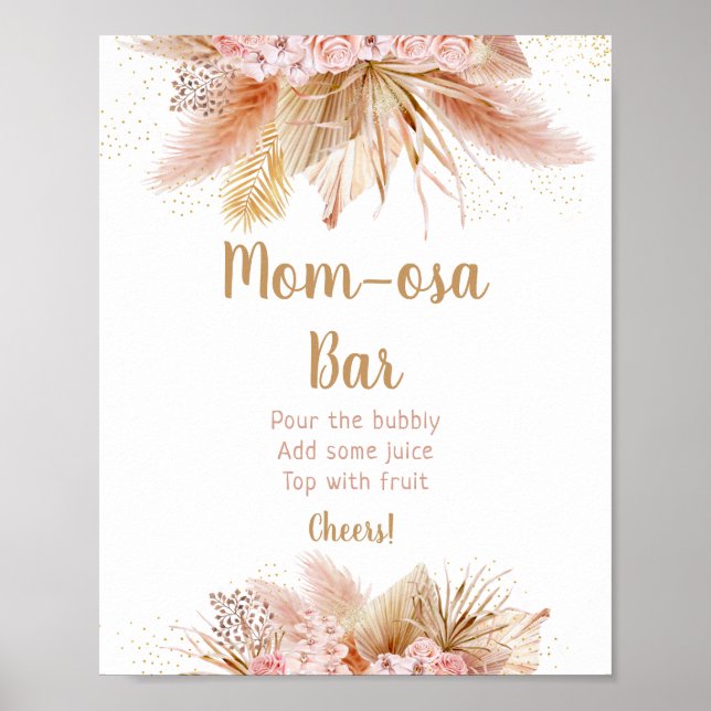 Póster Pampas Grass Gold Floral Baby Shower Mimosa Bar (Frente)