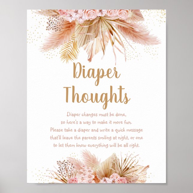 Póster Pampas Grass Oro Rosa Floral Baby Diaper Thoughts (Frente)