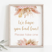 Pampas Grass Pink Floral Baby Shower Favor Rótulo
