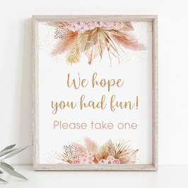 Póster Pampas Grass Pink Floral Baby Shower Favor Rótulo