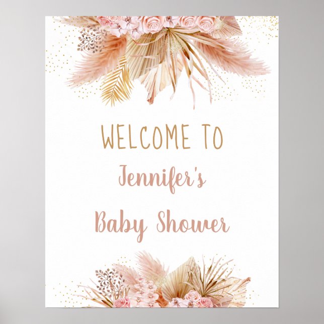 Póster Pampas Grass Pink Gold Floral Baby Shower (Frente)