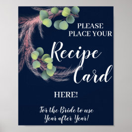 Póster Pampas Grass  Place Recipe Card Bridal Shower