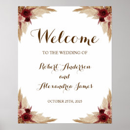 Póster Pampas Grass Welcome Wedding Sign