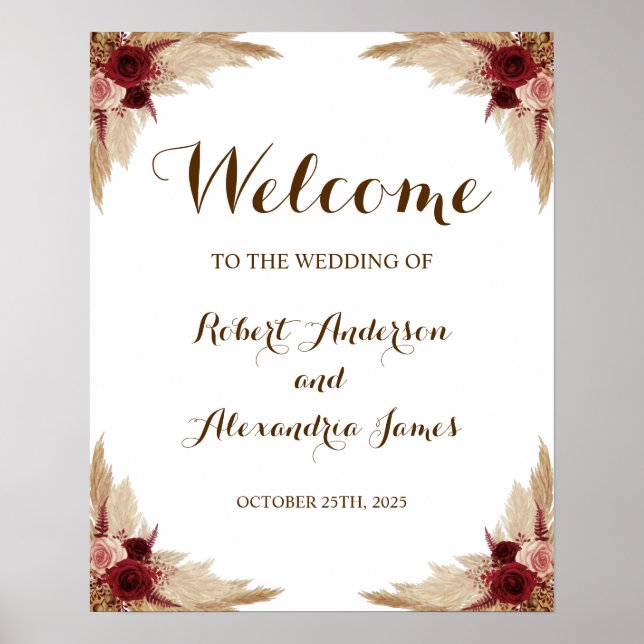 Póster Pampas Grass Welcome Wedding Sign (Frente)